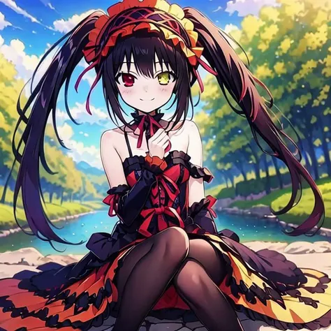 best quality,masterpiece,Super Resolution, 8K , full body,
kkkrumi, kkkrumi\(gothic clothing\), kkkrumi\(double ponytail\), kkkrumi\(golden clock eyes\), kkkrumi\(Hair Accessories\) ,Evil smile, Soft hair , sit
Clouds, flowers, trees, rivers , <lora:KK434:0.9>