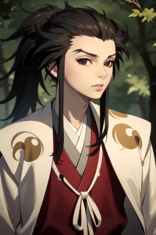 masterpiece, best quality, photorealistic, 1boy, solo, male focus, looking at viewer, , depth of field, , realistic, <lora:tahoumaru_dororo:0.86>, tahoumaru_dororo, black hair, black eyes, sidelocks, long hair, ponytail, , fairytale,
