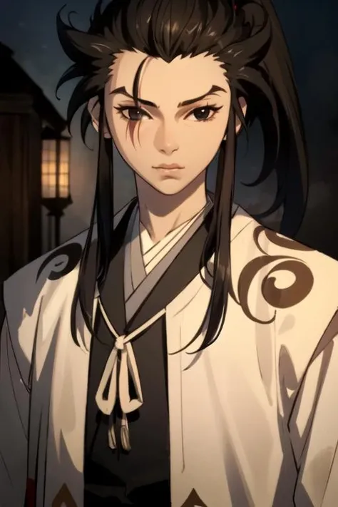 masterpiece, best quality, movie still, 1boy, solo, male focus, looking at viewer, upper body, , , realistic, <lora:tahoumaru_dororo:0.78>, tahoumaru_dororo, black hair, black eyes, sidelocks, long hair, ponytail, irish costume, medieval europe, High definition