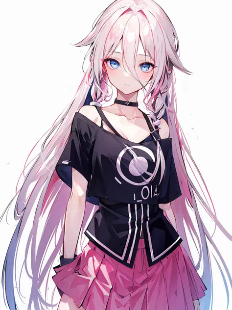 ((masterpiece,best quality)), highres, 1girl, IA, off-shoulder shirt, cowboy shot, simple background,