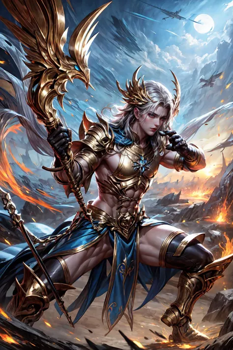 Greek mythology, male god, action pose, dynamic shot, battle field background,
<lora:add_detail:1>,