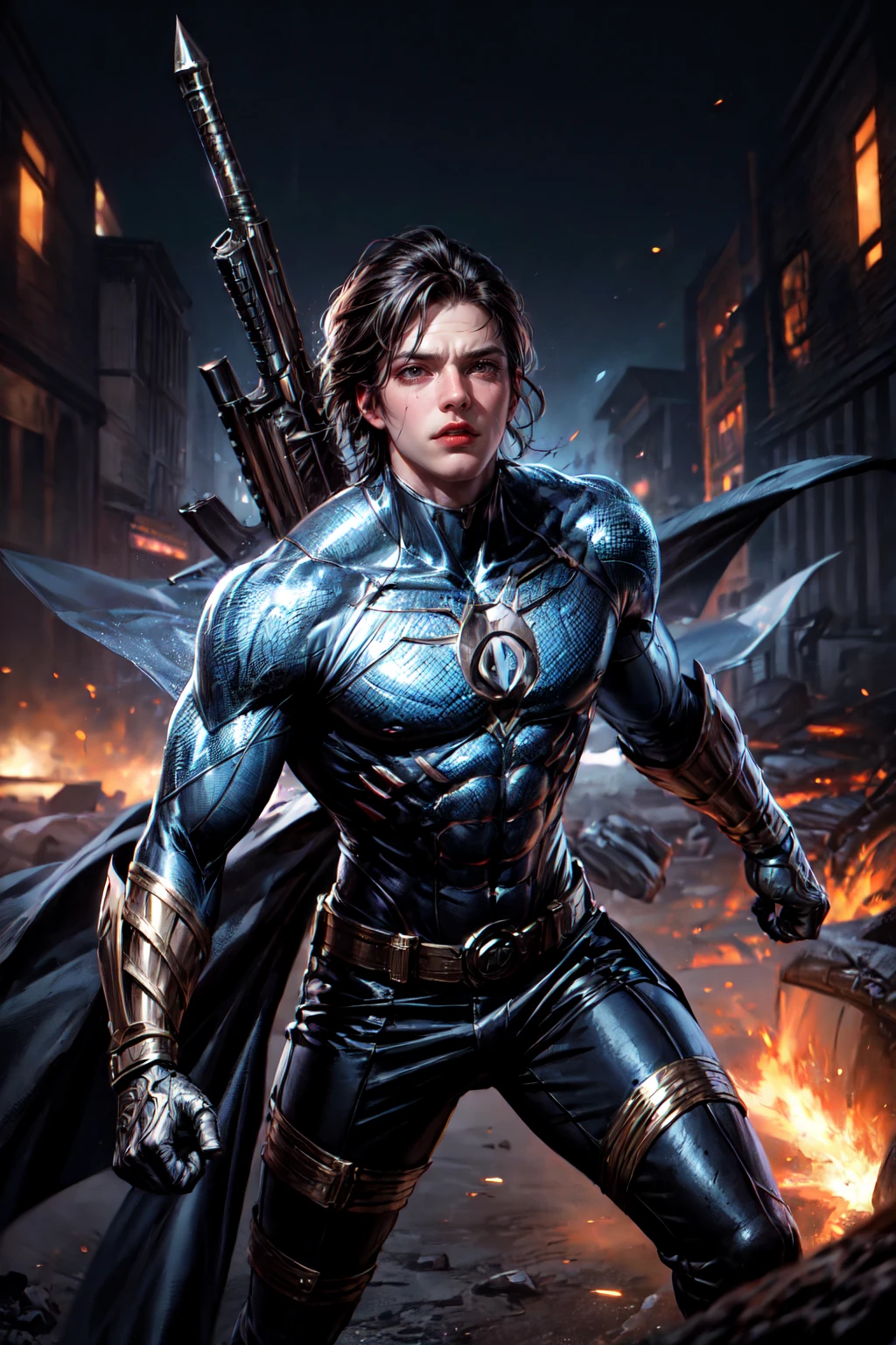ultra wide angle, battlefield background, (1man), superhero ready for torture, cinematic, insane details, intricate details, hyperdetailed,
<lyco:GoodHands-beta2:1>, <lora:add_detail:1>,