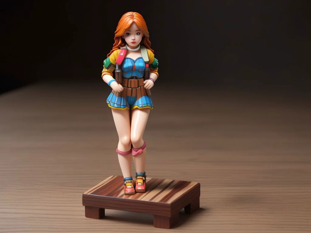 Jia Lissa is a tiny wooden statuette, isometric, wood skin,