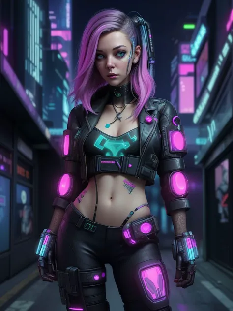 Elle Beauchamp at night,  Cyberpunk Outfit,