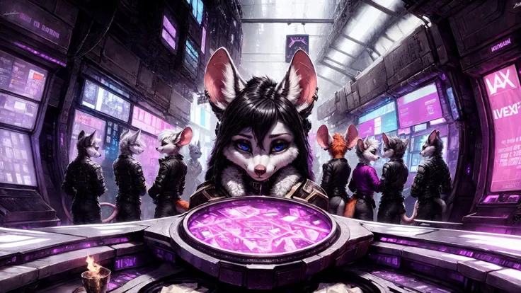 <lora:add_detail:0.8>, <lora:astronomy_wallpapers01:1>, detailed background cyberpunk, masterpiece, detailed, colors(black and white:1.2)and violet, scene, portrait, face closeup, mouse, realistic fur, detailed eyes, <lora:gachaSplashLORA_v40:1>, (paloma_paloma, foxovh, einshelm, silverfox5213, Avante92, Seioh, Daxxy, Shadman, Zonkpunch, Cutesexyrobutts)