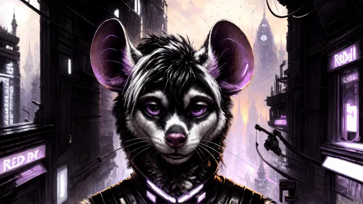 <lora:add_detail:0.8>, <lora:astronomy_wallpapers01:1>, detailed background cyberpunk, masterpiece, detailed, colors(black and white:1.2)and violet, scene, portrait, face closeup, mouse, realistic fur, detailed eyes, <lora:gachaSplashLORA_v40:1>, (by kenket, by redmoa, by braeburned)