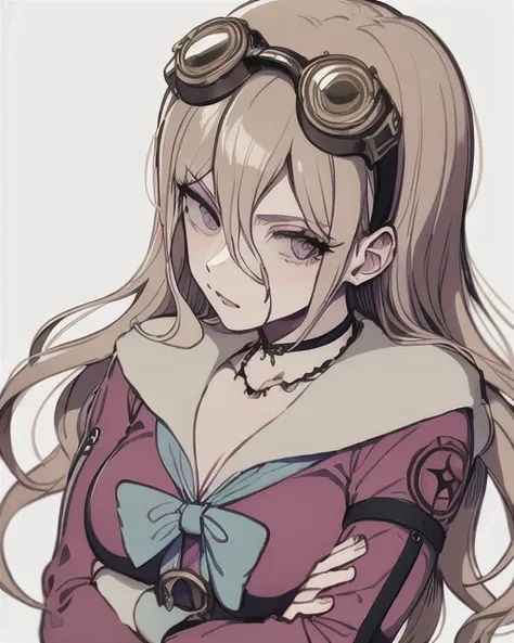 Iruma Miu/(danganronpa/), street bacgkround, ultra-detailed, masterpiece, illustration, 8k, masterpiece, realistic shadows, googles on head, cute, colorful, beautiful detailed eyes <lora:IrumaMiuDanganronpaV1:0.7>