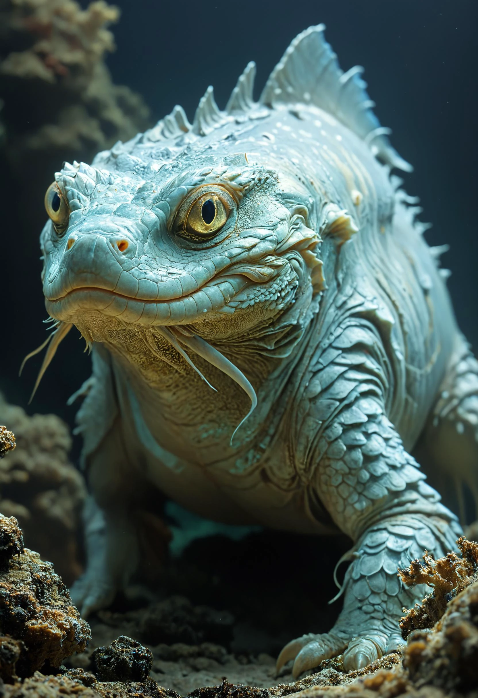 <lora:Mythical_Beasts:0.8> fmb Amphibious creature emerging from subaquatic depths, <lora:great_lighting:0.8> great lighting, Spotlighting, <lora:wildlife-sdxl:0.8> t-shirt_design, <lora:Bio-Luminescence:0.8> bioluminescent, glowing