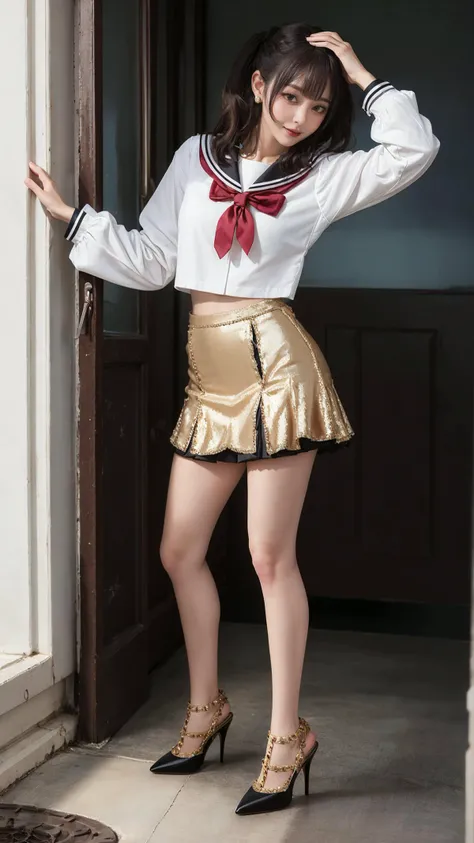(NSFW, blonde、himiko toga, 14 years old, , (( Rolled up tight enamel miniskirt))、dark eyeshadow、Fasun、twin tail、bun hair、thin eyebrows、Black socks、black loafers))、NSFW、masterpiece、最high quality、high quality、grow、high resolution、매우 high resolution、raw photo、best illustration、hyper realistic、1 girl、realistic、very detailed、photoreal、incredibly absurd、enlargement、floating hair、soft light、movie theater lights、film grain、Full Body Sbian、Depth of recorded boundary、blurred background、bokeh:1.4、Focus of the eye、85mm lens、professionally lit、lens flare、luminescent particles:0.6、professional writing、portrait:0.6、photon mapping、radio city、Physically Based Rendering、japanese girl、((heat:1.5)), exposed breasts, Pussy exposed, ((Very slender waist))、(((Legs spread wide to show pussy)), lifelike face、realistic body、Looks like real skin、huge breasts:1.3、good style、camel toe、pale skin:1.1、cute:1.5(((latex miniskirt))), Huge milk, wide open pussy, ((Extremely slim waist)), (((Slander)))
