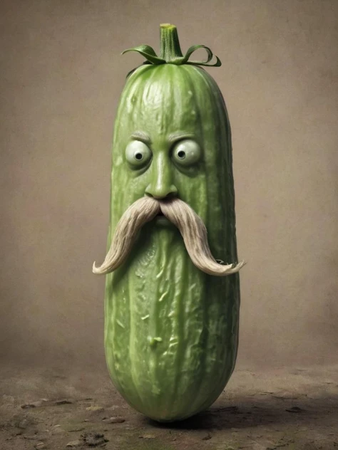 depiction of a lifeless cucumber which is sporting a brdanmu beard and mustache,  <lora:- SDXL - brdanmu_ beard_mustache_hair_V2.0:.6>