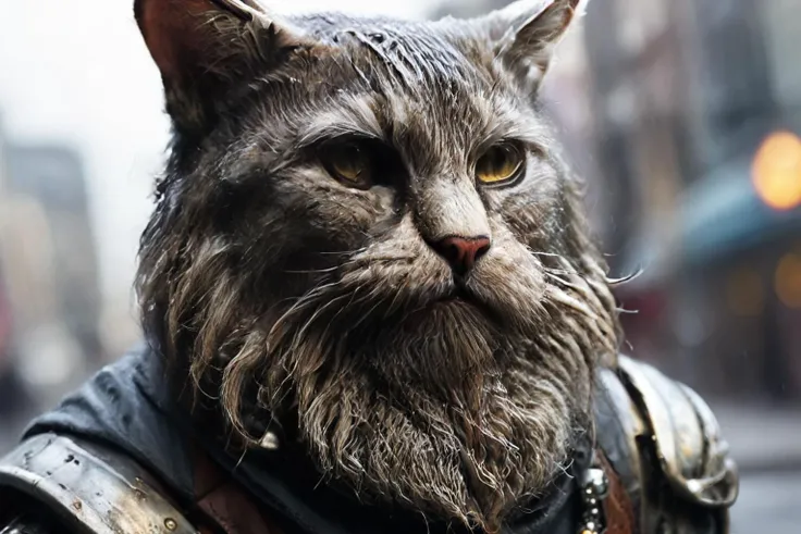 <lora:xl_more_art-full_v1:0.7>, (best quality:1.5), (hyperrealism:1.3), (intricate emotional details:1.5), (ultra detailed), (sharp focus), (sharp details), detailed digital illustration of a <lora:RPGTabaxiXL:0.7> tabaxi with a beard, in a City of robots amid electromagnetic pulses, <lora:- SDXL - brdanmu_ beard_mustache_V1.0:1> brdanmu, beard, mustache