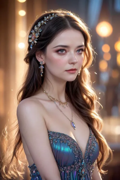 style of Leonid Afremov, Iridescent Painting,
a naughty woman's face,
long lashes, hair accessories, blush,
intricate jewelry,
[Eva Green | Natalie Dormer]