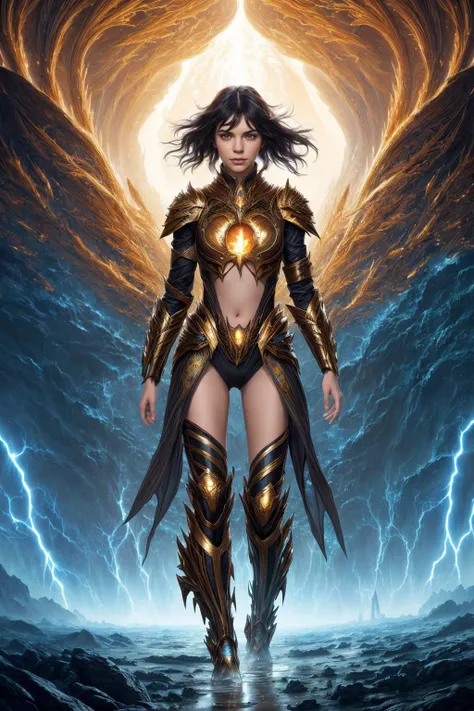 a young [Carly Rae Jepson | Kendall Jenner | Vanessa Hudgens], elemental storm, deep perspective, fantasy game impressive art by Karol Bak, [:fractal art:0.1]
