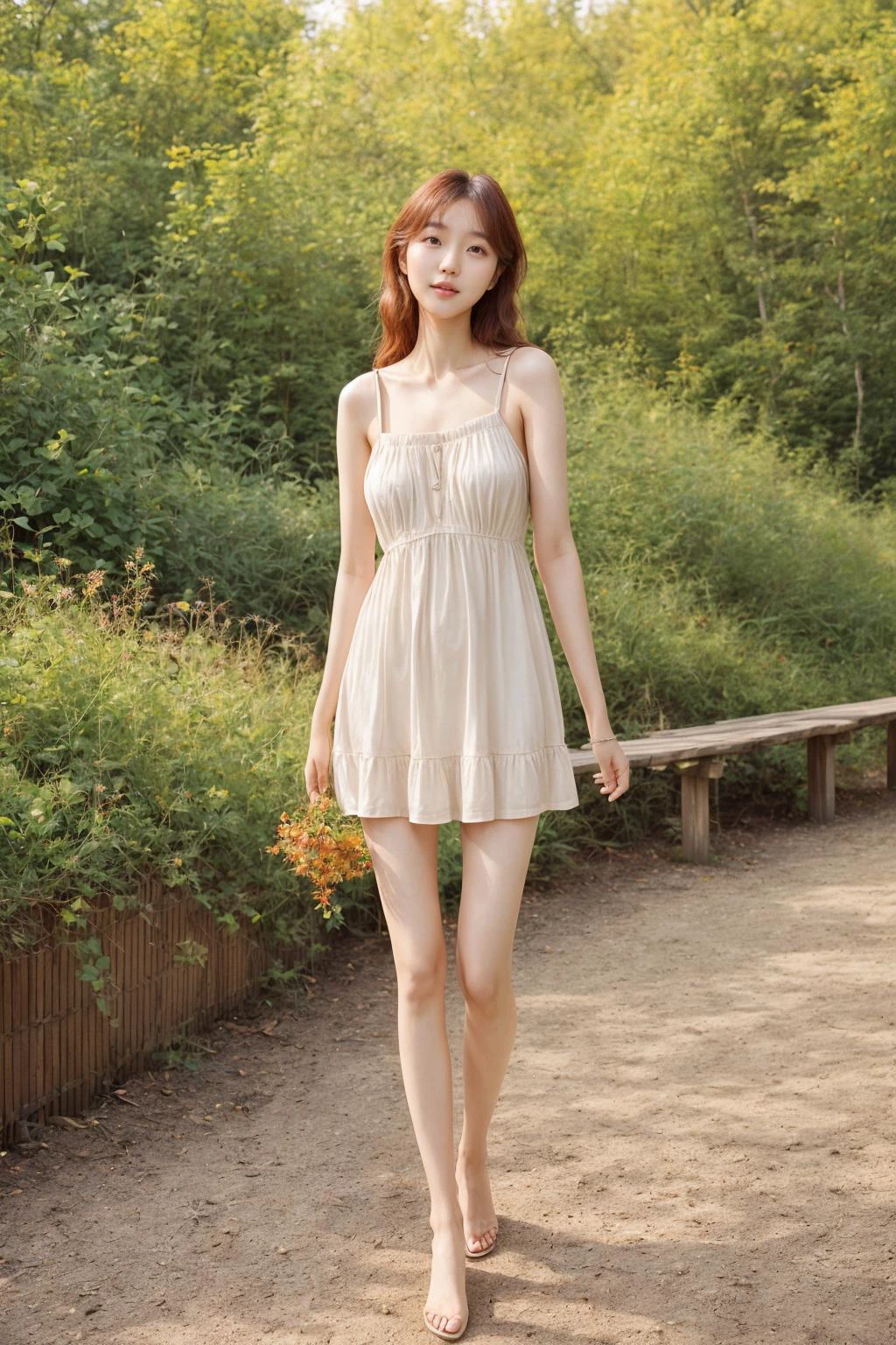 [sweet dreams about : analog photo of:0.5]
[a feminine Korean fashion model : romantic [Lee Sung-kyung | Irene Kim]:0.25],
natural makeup, tiny dress, long legs,
outdoors