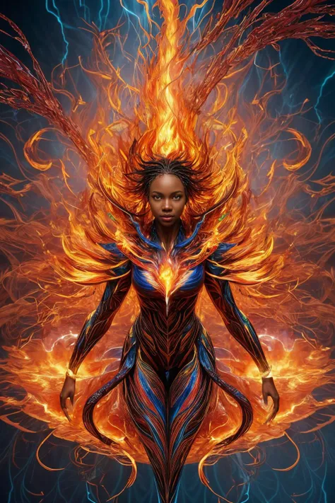 Create a music cover featuring a burning woman on fire