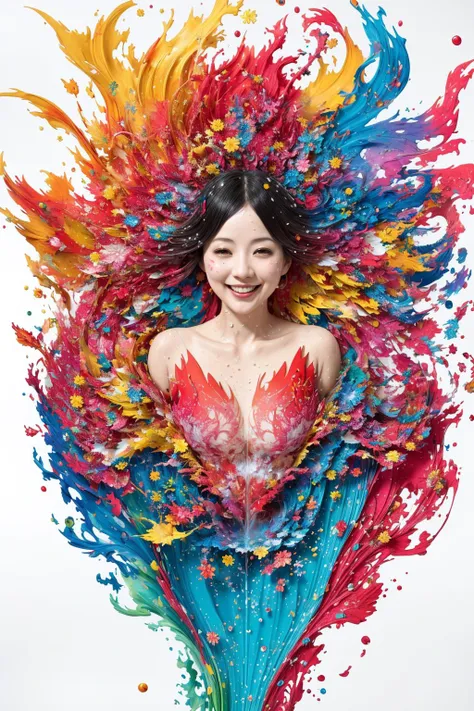 style of Alberto Seveso, color splash, fractal art, intricate chaotic particles, fusion, happy romantic <'EM_1'> , [water splash : paper craft]