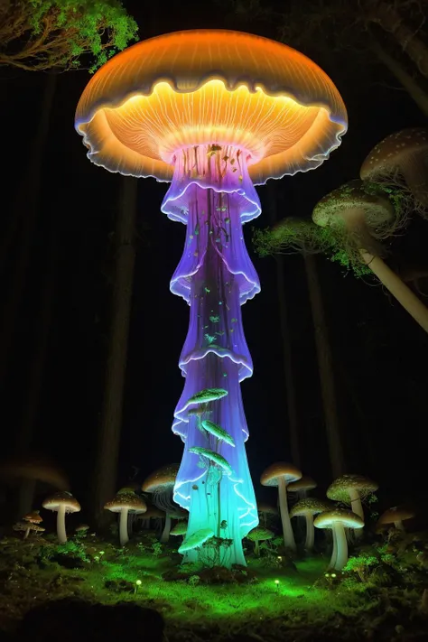 A jellyfish forest with mushrooms glowing in the dark, a forest fantasy in a nature scenery,
<cdt:d1=2;d2=2;hrs=1;hd1=2;hd2=2;st1=12;st2=0>
