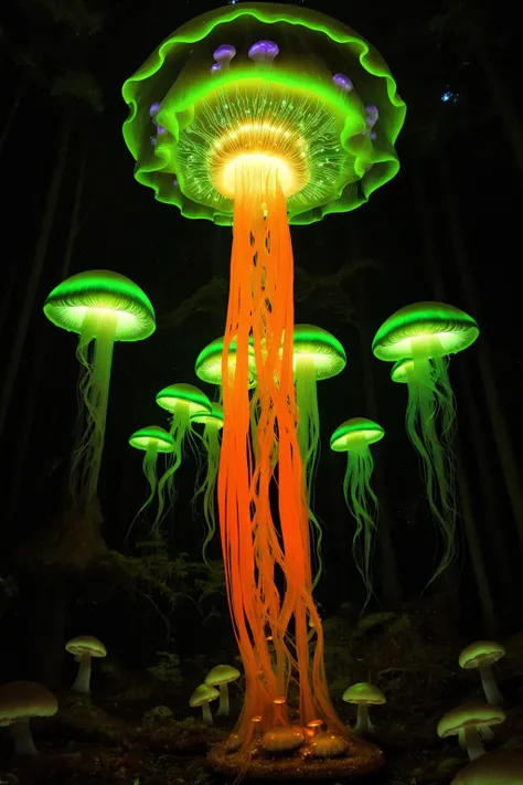 A jellyfish forest with mushrooms glowing in the dark, a forest fantasy in a nature scenery, 
<cdt:d1=2;d2=2;hrs=1;hd1=2;hd2=2;st1=12;st2=0>