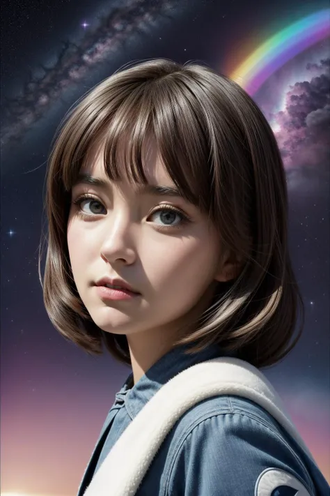 1girl, epic portrait, intricate background, close up of a Thought-Provoking Cool ("If Memory Serves":1.3) , from inside of a 1950'S Japan, dark rainbow lake and Pegasus constellation in background, Stars in the sky, soft focus, Hopeful, Hippiepunk, short lighting, telephoto lens, psychedelic colors, poster art, stylized, professional, extremely hyper aesthetic, (stylized by Stan Lee:1.3)