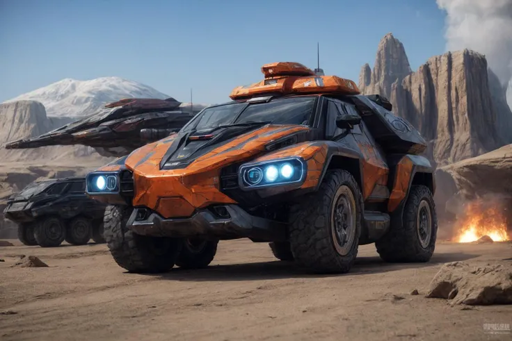 A futuristic brutal car, armored evil vehicle, sharp edges, helium reactor, dangerous science fiction, battletech, whimsical colorful environment