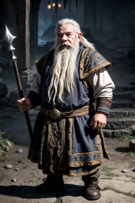 [A fantasy RPG concept art : photo : 0.75] of an old male dwarf enchanter