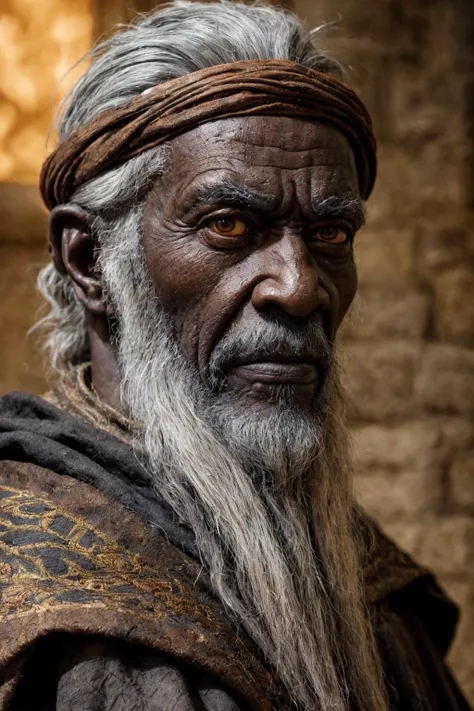 Detailed and realistic close shot portrait photo of an old, angry, gray haired African-looking wizard, medieval black and rust-colored clothing, soft and low light
<cdt:d1=1;d2=4;hrs=1;hd1=0;hd2=0;st1=6;st2=3>