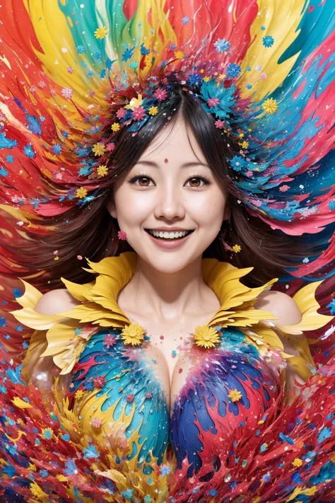 style of Alberto Seveso, color splash, fractal art, intricate chaotic particles, fusion, happy romantic <'EM_1'> , [water splash : paper craft]
