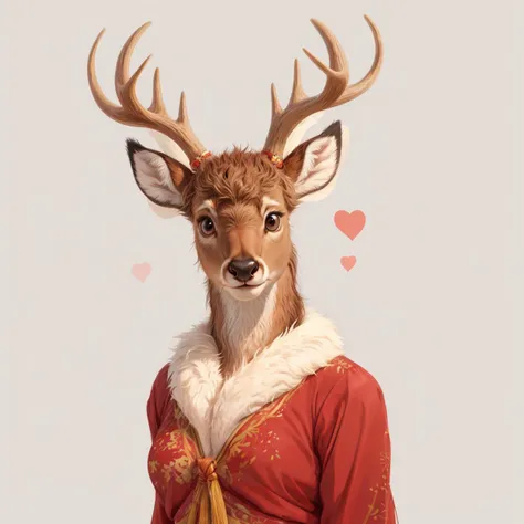 A soft furry sika deer as shy [ <'EM_1'> | <'EM_2'> | <'EM_3'> ], a minimalist style illustration
