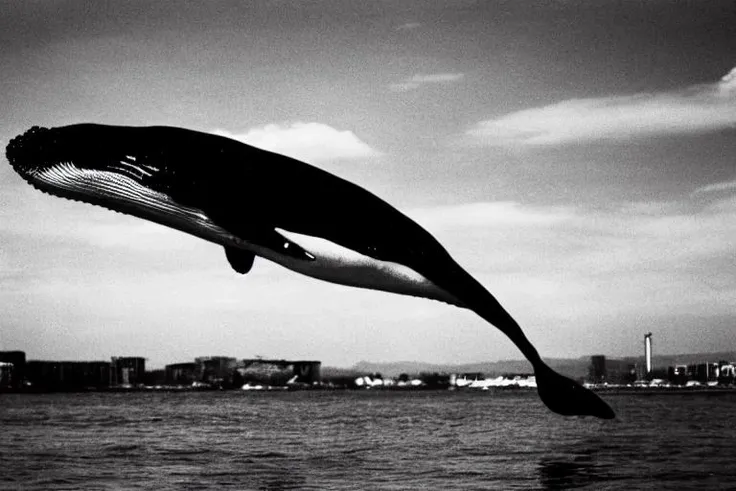 moriyama photo, a whale, fly in the sky, raw, hd, 8k <lora:moriyama:1>