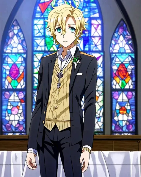 YuBauwa, solo, 1boy,   beautiful eyes, [screenshots::0.2], church, necklace, stained glass, windows , black suit,   bridegroom, looking at left 
<lora:wataoshi_ep01_lohad8_attn-mlp-step00030000:0.9:1>