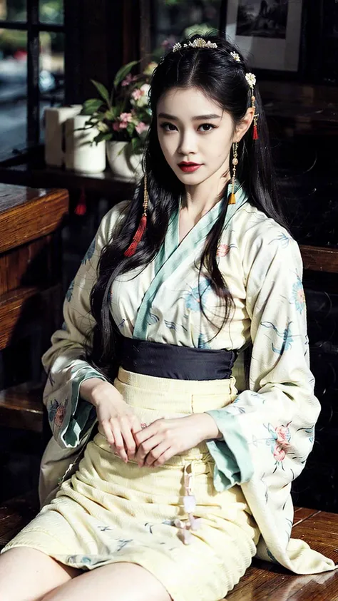 1girl, Background of ancient China, (photo-realistic,ultra realistic 8k CG:1.2),perfect artwork,delicate pattern, (best quality,intricate detail,extremely intricate:1.2),70mm telephoto lens, (ulzzang6500V),(idol),(detailed clothes features),Exquisite Makeup,the pose, (1girl,solo:1.2),woman,girly,bright eyes,(detailed eyes),(wet skin,nsfw:1.1), (very long hair,Floating hair,Flamboyant hair,wind,gale,hair accessories:1.4), (silk Ribbon in front:1.3),earrings,filigree,detached sleeves,wide sleeves, (see through clothes,translucent clothes,armlet:1.2),(revealing clothes),jewelry,simple background, (face,thighs,robe,long skirt,hanfu,chinese clothes,floral print:1.4), <lora:new_weijin_hanfu:0.2>, <lora:songyiV28:0.6>