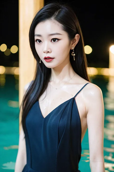 songyi, chineseidol, 1girl, solo,flat chest, (night:1.4), standing in the middle of water, wet blue dress, upper body, dark sky,
<lora:songyiV28:0.75>