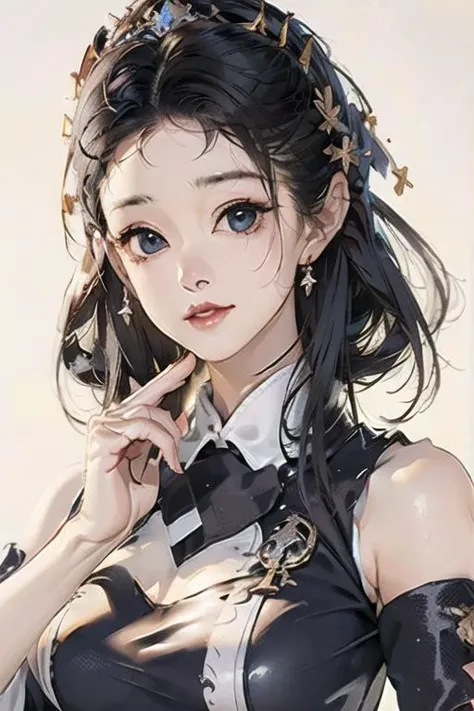 (extremely detailed CG unity 8k wallpaper),(masterpiece), (best quality), (ultra-detailed), (best illustration),(best shadow), (an extremely delicate and beautiful), dynamic angle, floating, finely detail, (bloom), (shine), glinting stars, classic, (painting), (sketch),bust,
a girl, solo,nurse uniform, bare shoulders,( big breasts:1.1),   <lora:songyiV1.2-28-07:1>