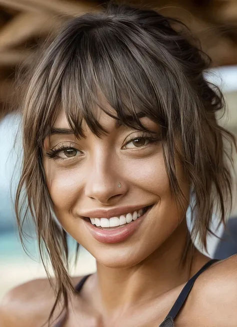 High detail RAW color Photo of gorgeous sks woman, smile, fit, toned, sexy look, high detail hair, (skin pores, skin imperfections), sharp body, highly detailed body, highly detailed face, sharp focus, 8k high definition, insanely detailed, intricate, masterpiece, highest quality, <lora:locon_bogini_v1_from_v1_64_32:1.25>