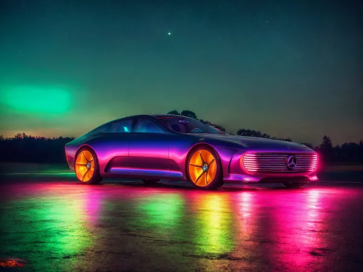 masterpiece, best quality, mercedesiaa, 1car, neon lights, cyberpank city, highly detailed <lora:MERCEDESIAA:0.7>, slate atmosphere, cinematic, dimmed colors, dark shot, muted colors, film grainy, lut, spooky