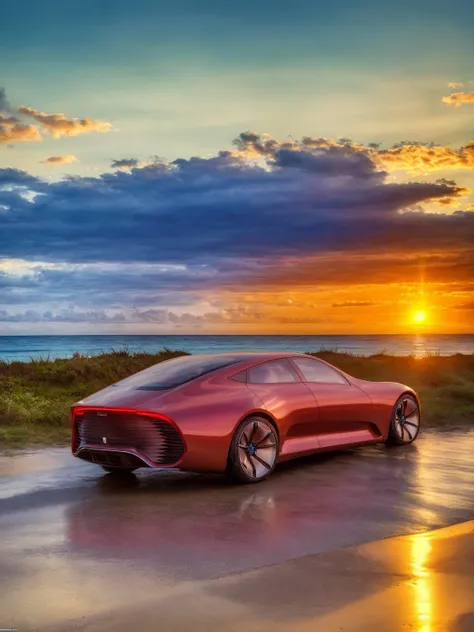 masterpiece, best quality, mercedesiaa, 1car, beach, ocean, sunset, highly detailed <lora:MERCEDESIAA:0.7>