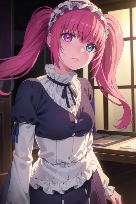 erimimushibami, <lora:erimi mushibami s2-lora-nochekaiser:1>,
erimi mushibami, long hair, blue eyes, twintails, pink hair, (pink eyes:1.3), (heterochromia:1.5),
BREAK hairband, gothic, hairband,
BREAK indoors, classroom,
BREAK looking at viewer, (cowboy shot:1.5),
BREAK <lyco:GoodHands-beta2:1>, (masterpiece:1.2), best quality, high resolution, unity 8k wallpaper, (illustration:0.8), (beautiful detailed eyes:1.6), extremely detailed face, perfect lighting, extremely detailed CG, (perfect hands, perfect anatomy),