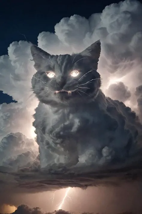 cat made of clouds, storm, lightning <lora:sdxl_lora_scrunge:1> <lora:Storm_Cloud_Style:0.8>