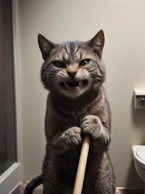 if you're angry and you know it hold your (plunger:1.3), if you're pissed off and you know it you're a cat, if you see a (clogged toiled:1.3) and you know who did it you're really kinda mad, threatening atmosphere, disgruntled, deep shadows, cinematic, <lora:- SDXL - brdanmu _beard-mustache _V1:1>, <lora:sdxl_lora_scrunge:.9> <lora:- SDXL - AI_Breaker_PureCarnage_V3.7:.1>