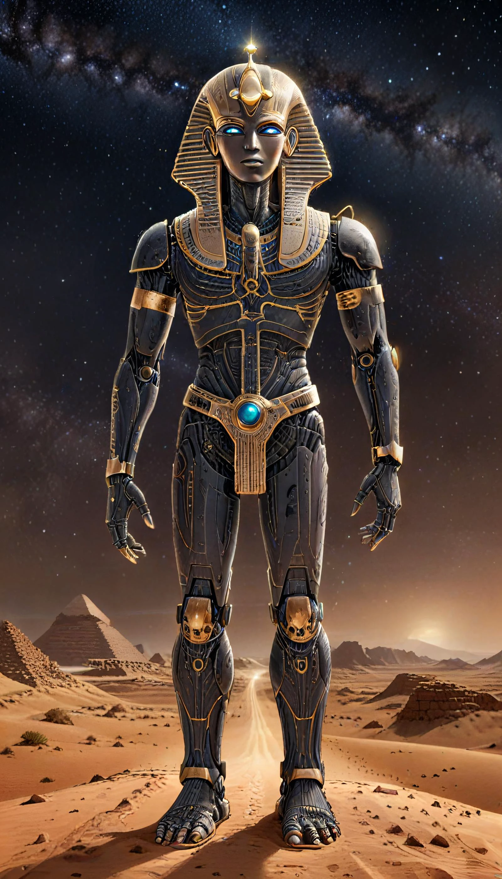 line art drawing cybernetic robot cowboy shot, ancient egyptian god horus, from below, standing majestically, middle of the desert at night, no moon, atmospheric perspective, night sky, milky way, soft glow of the celestial bodies casts an ethereal light on the god's features,
<lora:Hyper-SDXL-8steps-lora:1.0> <lora:xl_more_art-full_v1:0.8>. android, AI, machine, metal, wires, tech, futuristic, highly detailed, . professional, sleek, modern, minimalist, graphic, line art, vector graphics