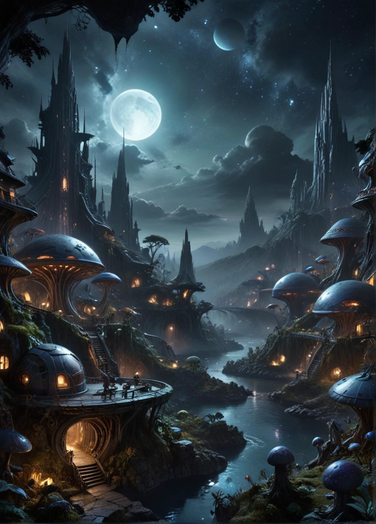 Alien-themed sci-fi style fairy village, dark nebula at night in the background, <lora:Pandora Land XL:0.3>, PandoraLnd, <lora:DarkGrimFantasyXL:0.3> drkms, futuristic, <lora:SDS_Contrast tool_XL:-1.0>, <lora:RMSDXL_Enhance:1.0>,
<lora:sdxl_lightning_8step_lora:1.0> . futuristic, technological, alien worlds, space themes, advanced civilizations . Extraterrestrial, cosmic, otherworldly, mysterious, sci-fi, highly detailed