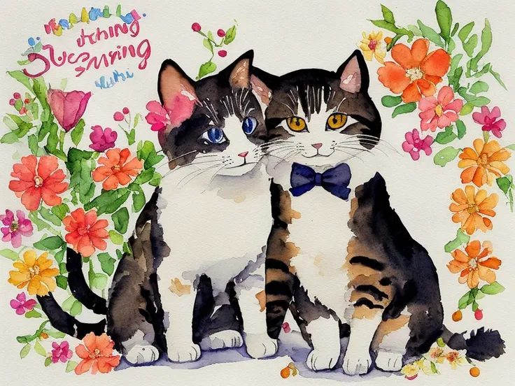 miaobishenghua  , [(white background:1.5)::5], Cute and happy little Beethoven celebrating the arrival of spring, watercolor and ink illustration in the style of Studio Ghibli <lora:miaobishenghuav1:numbers>