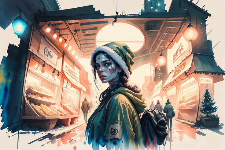 miaobishenghua ,cat:2,christmas, lights,hyperrealistic, octane rendering, stoic cinematic, 4k epic detailed, watercolour, wes anderson, <lora:miaobishenghuav2:1> <lora:gachaSplashLORA_gachaSplashFantasy20:1>