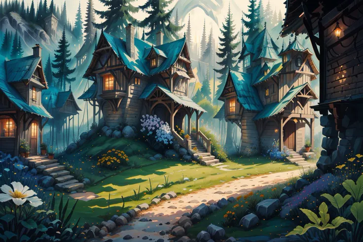 miaobishenghua,house,stone,flower,garden,forest <lora:miaobishenghuav2:1> <lora:gachaSplashLORA_gachaSplashWideShot:1>