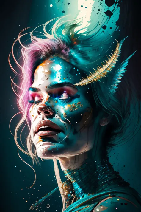 (John Berkey style:0.4), ray tracing z pass bright light from below, depth of field, good quality, ((flying)), standing in the ocean, Palauan, no humans, 8k, absurdres, professional, <lora:miaobishenghua_v10:2>, (Pearlescent colors), wrinkles, (ray tracing), lots of fine detail, nature, margins, muted colors, (short hair), random, whale, Dark theme, 8k portrait of beautiful cyborg with green hair, extremely detailed, sleeveless, seagulls, white magical lights, high quality, high dynamic range, impressionist
