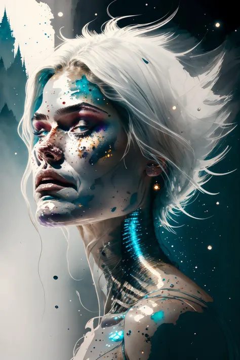 (John Berkey style:0.4), ray tracing z pass bright light from below, depth of field, good quality, ((flying)), standing in the ocean, Hungarian, no humans, 8k, absurdres, professional, <lora:miaobishenghua_v10:2>, (Pearlescent colors), wrinkles, (ray tracing), lots of fine detail, nature, margins, muted colors, (short hair), random, whale, Dark theme, 8k portrait of beautiful cyborg with white hair, extremely detailed, sleeveless, seagulls, gray magical lights, high quality, high dynamic range, impressionist