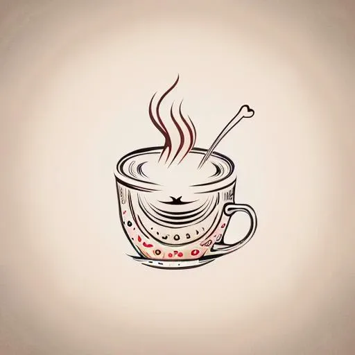 a cup of coffee surround by magic circle, logo, flat vector graphic, neat, silhouette, simple style, surreal, spot color, horror (theme), simple background <lora:Alchemy:1>