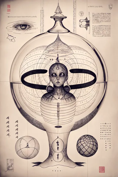 experimental wizardry, strange images of unknown gadgets and written explanations and beautiful calligraphy, ink drawings, high quality masterpiece, highly detailed, inctricate <lora:Alchemy:1>