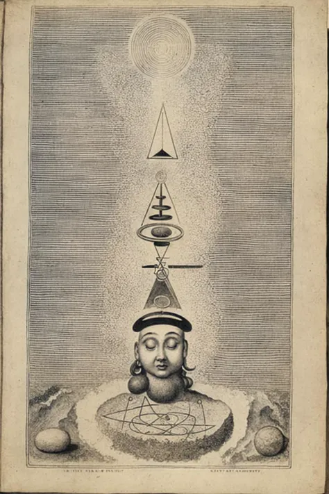 a drawing of a man with a pyramid on his head , alchemy , esoteric art