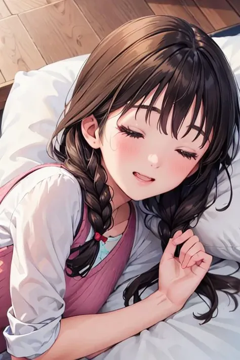<lora:0013Aryouko:0.9>,koisoryouko,brown eyes,(best quality,ultra-detailed,masterpiece,finely detail,highres),<lora:SleePeace2:0.6>, sleepeace,lying,on_side,futon,sleeping,